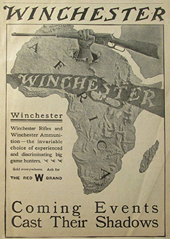 There is no specific reference to Roosevelt here but everyone alive in 1898, knew who the cuffed glove belonged to. This ad appeared in the May, 1909 Rod and Gun magazine in Canada.